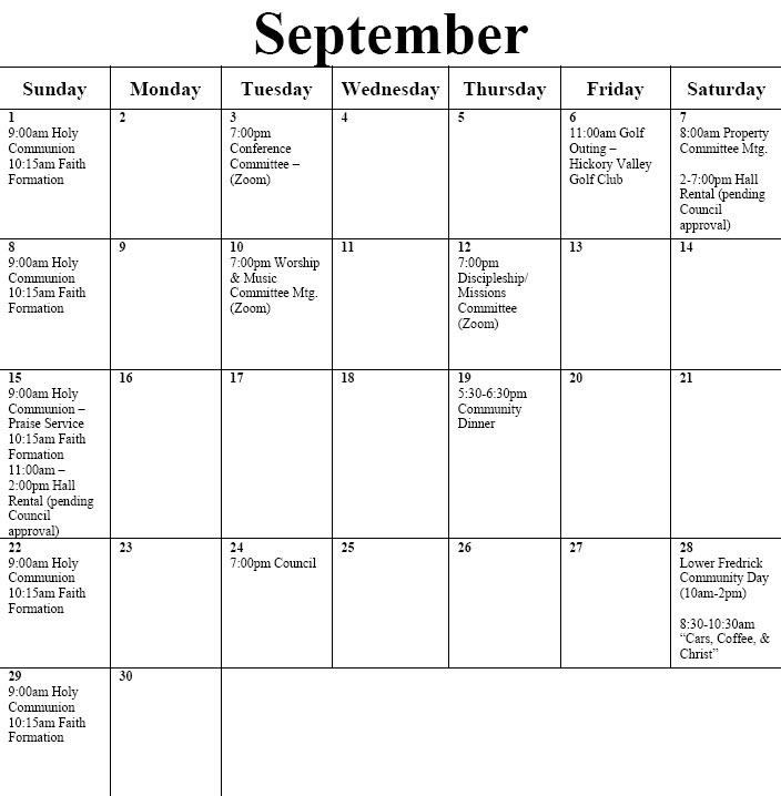 Calendar of Events - St Lukes Lutheran Church